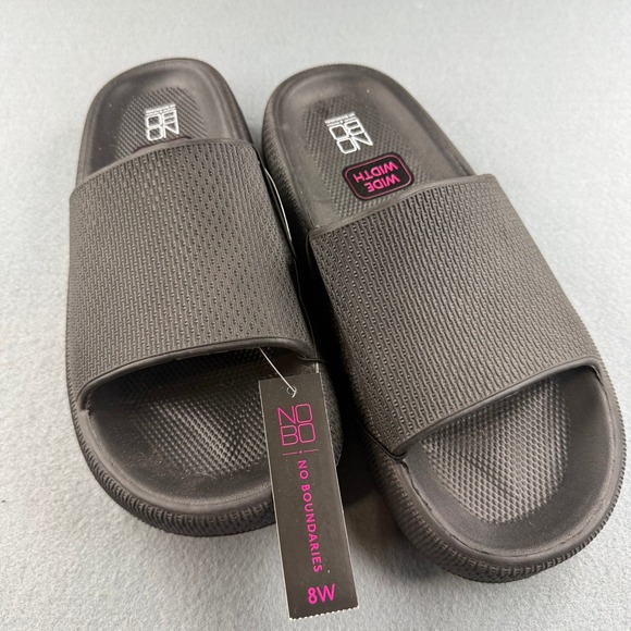 No Boundaries Shoes - No Boundaries Slide Sandals Womens 8W Black Wide Width Textured Comfort Foam